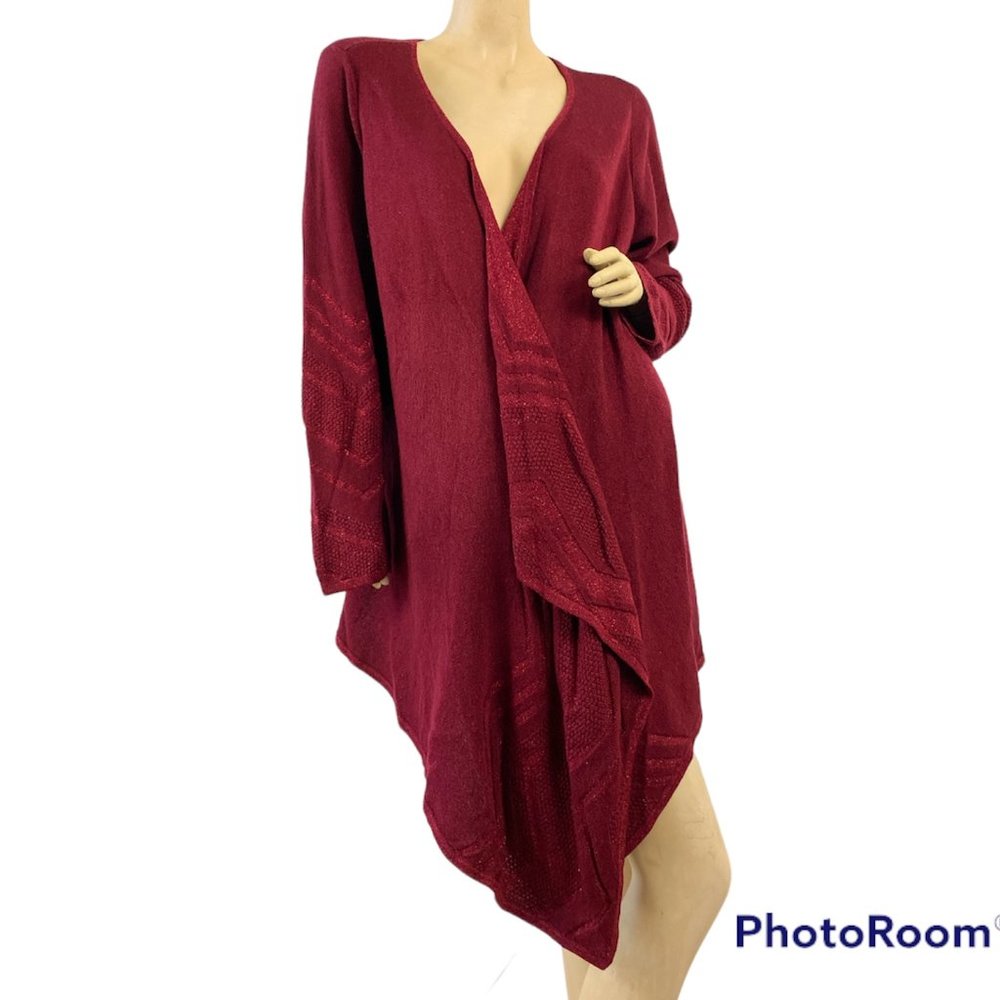 Design History Open Front Cardigan Sweater Top Women's Size 1X Long Sleeve Red